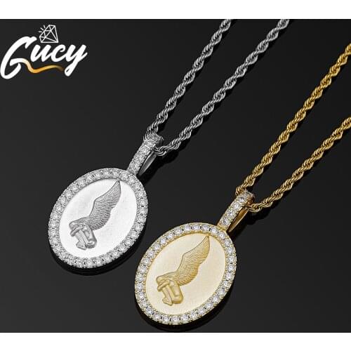 GUCY Hip Hop Iced Out Bling Cubic Zirconia Angel Wings Pendants Necklaces For Men Women Jewelry Gift With Solid Back