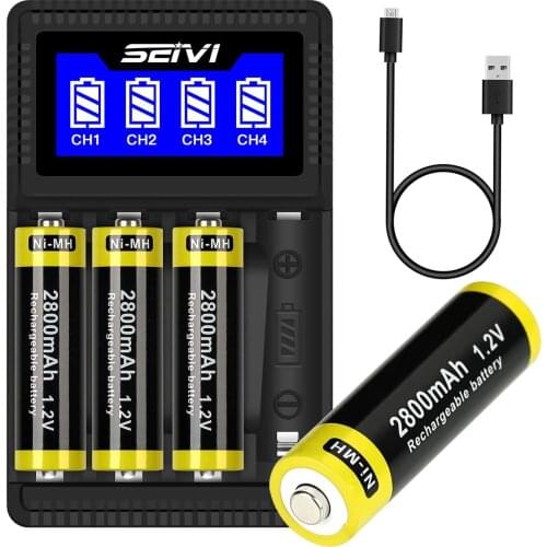 2800mAh AA Ni-MH Rechargeable Battery and Charger with LCD Display for AA Calculator, MP3 Player, Electric Toys Batteries