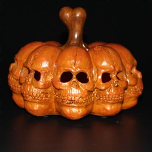 Portable Multi-Faced Skull Pumpkin Light Ornament Glowing Resin Crafts for Home Living Room Garden Decoration TS1