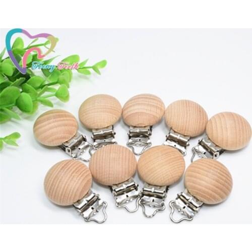 2/5 PCS 29 MM Dummy Clip Natural Wood Beech Wood Pacifier Clip Unfinished Non-Toxic Nipple Holder DIY Pacifier Clips Chain