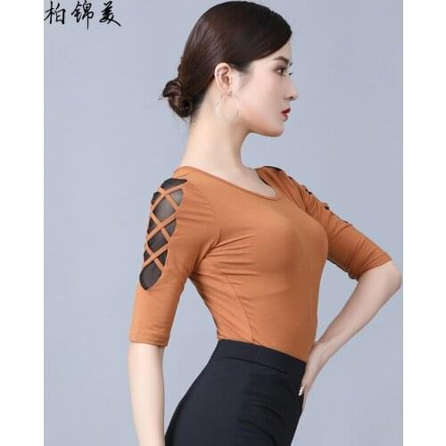 Latin dance shirt female adult new sleeve clothing competition performance modern dance training national standard dance practic