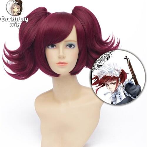Black Butler Merlin Wine Red Short Cosplay Wig Synthetic Hair Peruca Halloween Costume Ponytail Wigs For Women