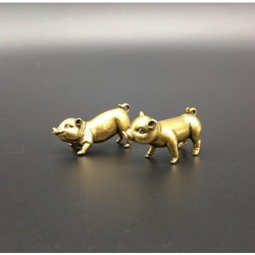 Collectable Chinese Brass Carved Animal Zodiac Pig Exquisite Small Statues