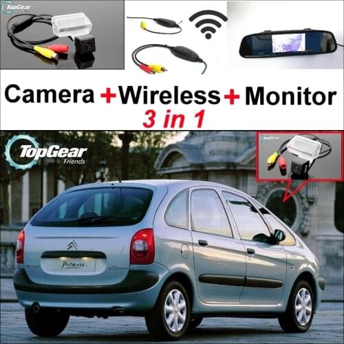 3in1 Special Rear View Camera + Wireless Receiver + Mirror Monitor Easy DIY Backup Parking System For Citroen Xsara Picasso MPV