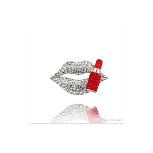 Rhinestones Valetines Day Fashion Jewelry Sexy Love Red Lips Brooch Pin