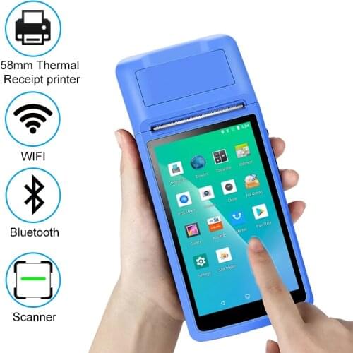 Handheld Pos Terminal Android 8.1 with 58mm Thermal Receipt Printer Portable Bluetooth PDA Cash Register For Store Supermarket