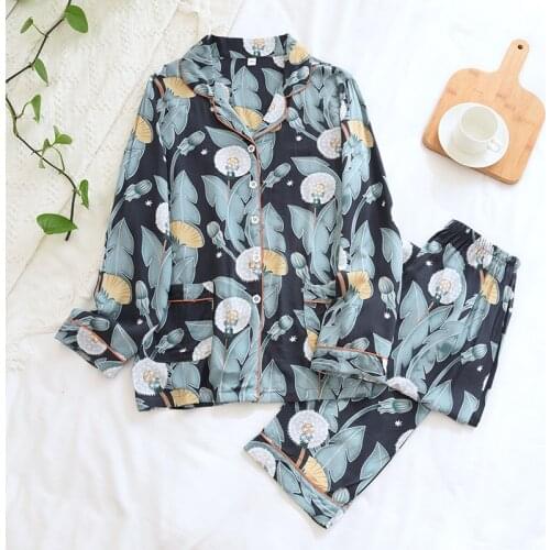 Spring and summer new womens pajamas suit viscose fiber home service cute cartoon dandelion loose plus size spring and autumn