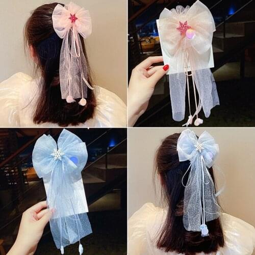 HigoodLace bowknot tassel super fairy princess clip hairpin hair children female baby head hairpin headdress of the girls