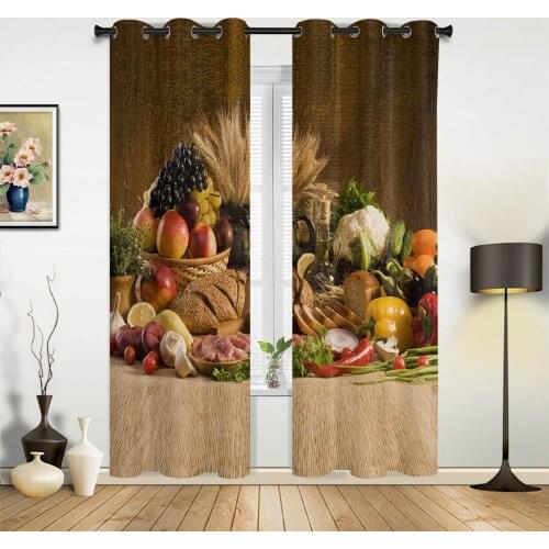 Retro Country Style Fruit Food Curtains for Bedroom Kids Room Living Room Window Curtain Luxury Curtains for Kitchen