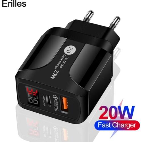 20W PD USB Type C Charger LED Fast Phone Chargers For iPhone 12 11 AirPods iPad Huawei Xiaomi Samsung Adapter Quick charge 3.0