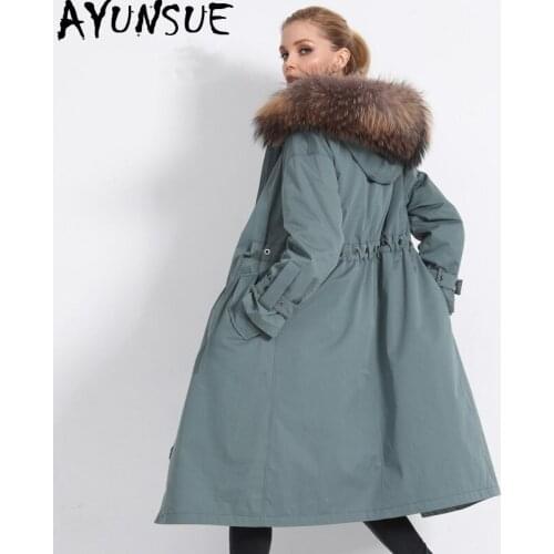 AYUNSUE Parka Real Fur Coat Female Natural Rabbit Fur Liner Long Coats 2020 Winter Jacket Women Raccoon Fur Collar Overcoat MY