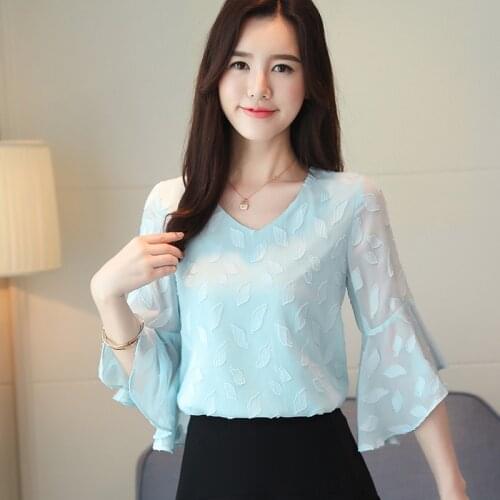 Womens Chiffon Blouses Short Sleeve Summer Ruffled V-neck Loose Top OL Ladies Shirt