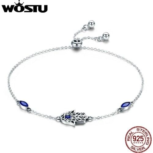 WOSTU Lucky Design 925 Sterling Silver Fatima Hands Royal Color Chain & Link Bracelets For Women Fashion Jewelry Gift CQB076