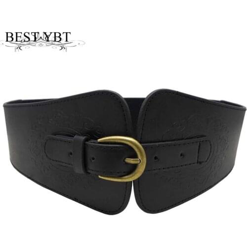 Best YBT Women Imitation Leather Belt Alloy Pink Buckle Belt Retro Individuality Wide Fashion Waist Decoration New Arrival Women