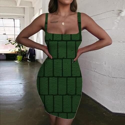 Giyu Brand Geometry Dresses Women Cube Ladies Dresses Green Halter Sleeveless Abstract Vestido Sexy Womens Clothing Club New