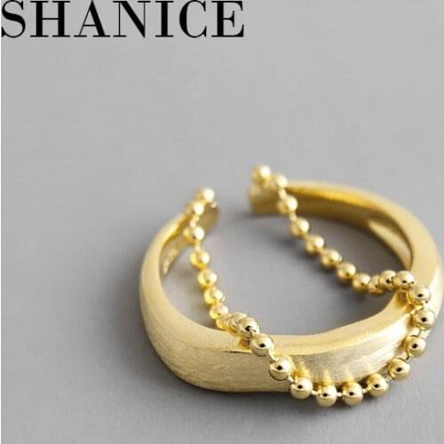 SHANICE Vintage 925 Sterling Silver Open Ring Gold Color INS bead chain double layer Thai Silver Adjustable Rings For Women