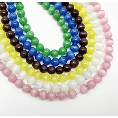 1strand/lot 6 8 10mm Natural Cat Eye Stone Round Loose Opal Bead Cymophane Spacer Beads For Jewelry Making Findings DIY Bracelet