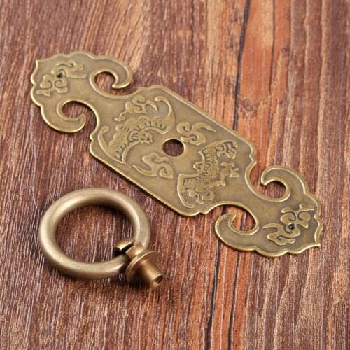 1 Pair Vintage Chinese Copper Door Furniture Handle Antique Brass Cabinet Closet Pull Knob Furniture Hardware 100*32mm