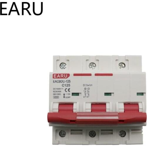 1pc DC 1000V 3P Solar Mini Circuit Breaker Overload Protection Switch 80A 100A 125A 3P DC1000V MCB for Photovoltaic PV System