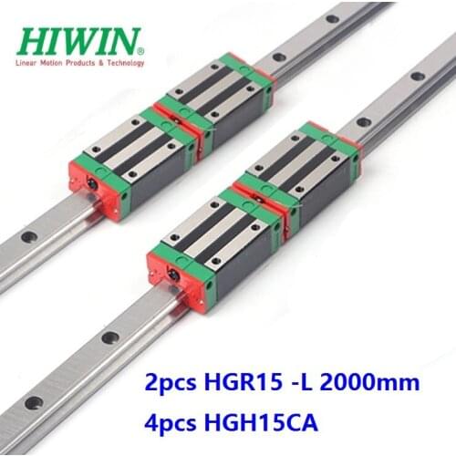 2pcs 100% Original Hiwin rail HGR15 -L 2000mm + 4pcs HGH15CA narrow blocks for CNC router