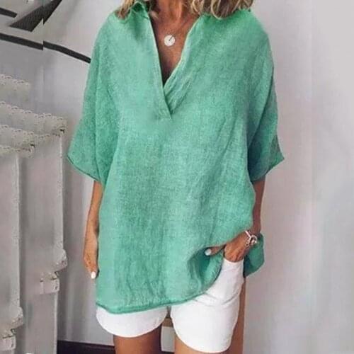 2021 Fashion Women T-Shirt Summer tshirt Ladies V-Neck Tunic Tops Female Plus Size Solid Color Mid-sleeve Shirt Casual Pullover