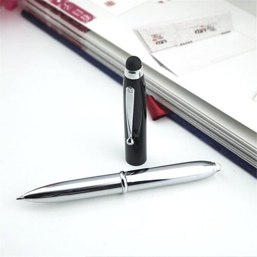 3-in-1 Stylus Tablet Pen Stainless Steel For Touchscreen w/ Ballpoint Pen & LED Flashlight
