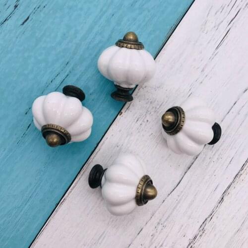 4pcs Vintage Pumpkin Ceramic Cabinet Knobs Handles White Furniture Door Cabinet Drawer Cupboard Kitchen Pull Knobs Handles 34mm