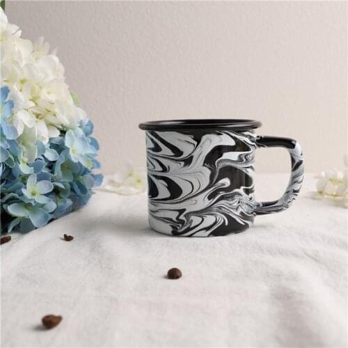 Art White Cloud Black Marble Splash Enamel Water Cup Coffee Cup Milk Cup Tea Cup 380ml