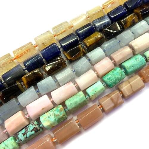 Natural Sunstone Citrines Sodalite Tiger Eye Aquamarins Opal Amazonite Beads 38cm Column DIY Stone Beads For Jewelry Making