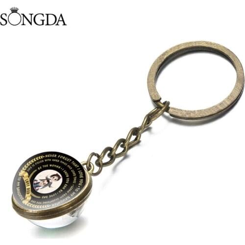 Dad I Love You Key Chain Double Sided Glass Ball Father And Daughter Art Photo Dome Car Keychains For Men Jewelry Gifts