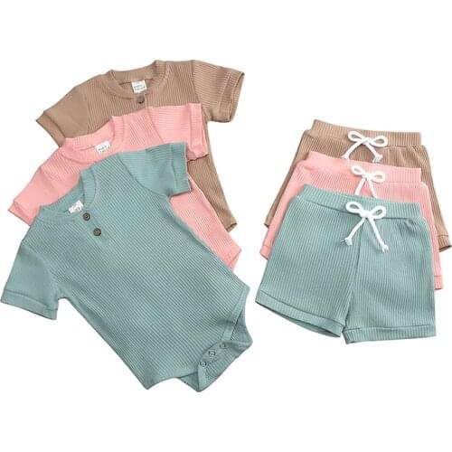 2021 New Arrival 0-24M Newborn Clothes Shorts Set Baby Summer Clothing Girls Boys Bodysuit Solid cotton 2Pcs Baby Jumpsuit Cute