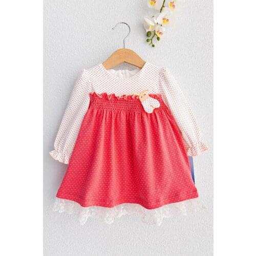 Polka Dot Patterned Laced Long Sleeve Baby Dress