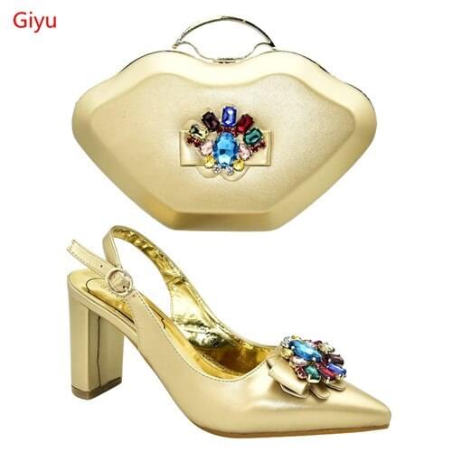 Doershow nice Shoes And Bag Matching Set With gold Hot Selling Women Italian Shoes And Bag Set For Party Wedding! HMS1-7