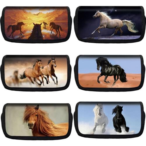 Elegant Animal Horse / Pony Print Pencil Bag Large Capacity Pencil Case School Supplies Pen Case Box Pencils Pouch Stationery