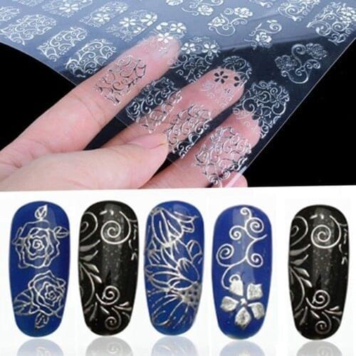 Hot New Lady 108pcs 3D Silver Floral Flower Nail Stickers Decals DIY Tool