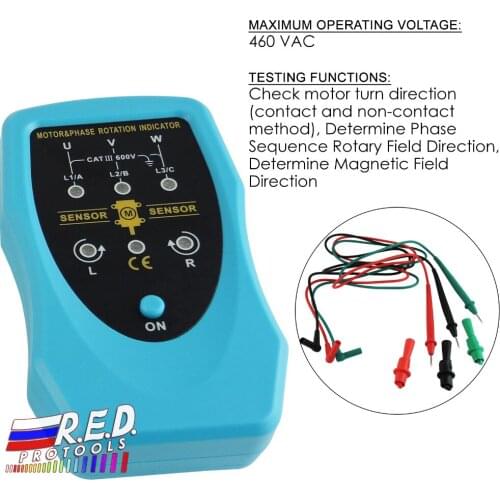 Phase Sequence Rotary and Motor Rotation Indicator Conveyors Pump Tester Meter Industrial Tool 120~460VAC