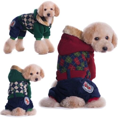 Plaid Winter Dog Coat Cotton Thickened Dog Clothes Warm Dog Hoodies for Small Dogs Cats Pet Costume Chihuahua Teddy Yorkshire