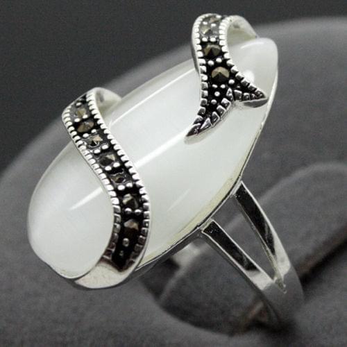 Noble 24*13mm RARE WHITE OPAL STERLING SILVER 925 BALI HANDCRAFTED RING SIZE 7/8/9/10