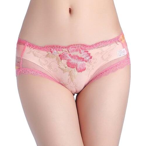 Cool Rose Lace Embroidered Flower Panties Womens Sexy Transparent Low-Waist Ladies' Briefs