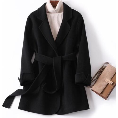 Autumn 200% Woo Spring Female Jacket Long Black Coat Korean Overcoat Elegant Woman Coats 2020 Manteau Femme MQS2020 KJ5057