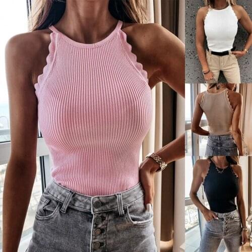 Summer Ribber Halter Tank Tops Women Sexy Off Shoulder Sleeveless T-shirts Vest Casual Basic Cami Lace Tops Tee Camisole Blouses