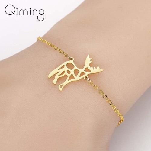 Cute Reindeer Bambi Deer Antler Bracelets Women Bangle Animal Elk Moose Fawn Alpaca Bracelet Christmas Stainless Steel Jewelry