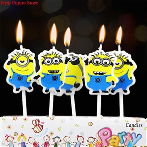 5pcs/lot Miniones Party Supplies Kids Birthday Candles Evening Party Decorations Set Birthday Wedding Party Cake Candles