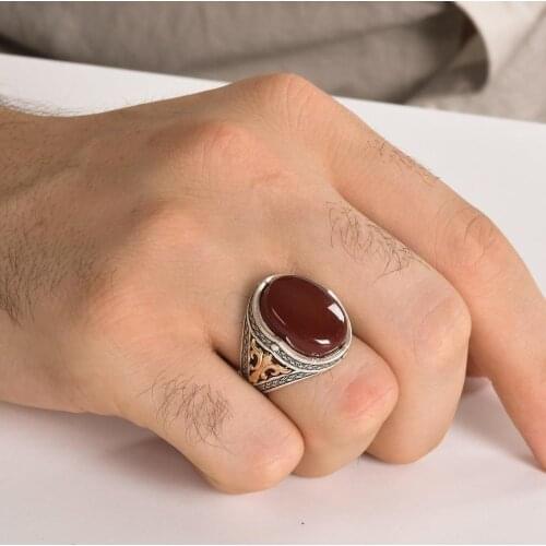 Ottoman Yemen Red Agate Silver Victorian Ring New Authentic Sterling Silver Antique Turkish Master Hand Ring Mens Rustic