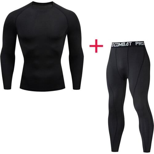 Men Solid Color Thermal underwear Compressed clothing rashgard Male thermal shirt pants 2 piece Tracksuit Men Brand long johns
