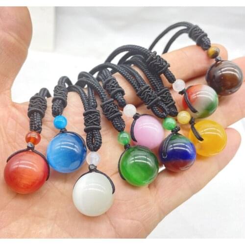 Natural Gem Stone Turquoise Opal Cats Eye Rainbow 18Mm Bead Ball Pendant For Diy Charm Jewelry Necklaces Transfer Lucky Beads