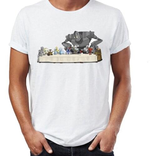 New Mens t-shirt The Last Supper Featuring The Iron Giant R2d2 Robot Awesome Tshirt Harajuku Streetwear Cool Tees Tops