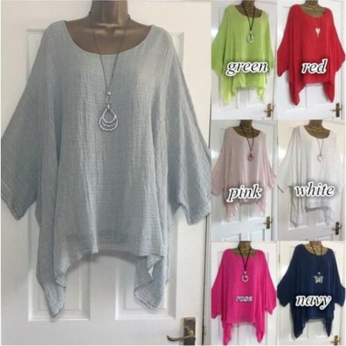 Solid Summer Blouses Batwing Sleeve 4XL 5XL Loose Plus Size Women Tunic Casual O-Neck Long Sleeve Blouse Anomalistic Tee Shirts