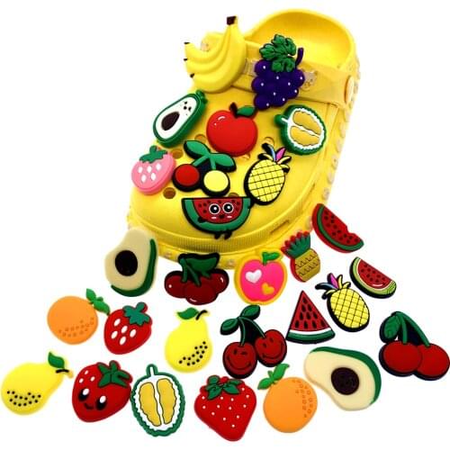 Wholesale 50PCS Cartoon Croc Charms Fruit Pineapple Durian Grape Shoe Accessories Fruit Decoration For Wristband Kids X-mas Gift