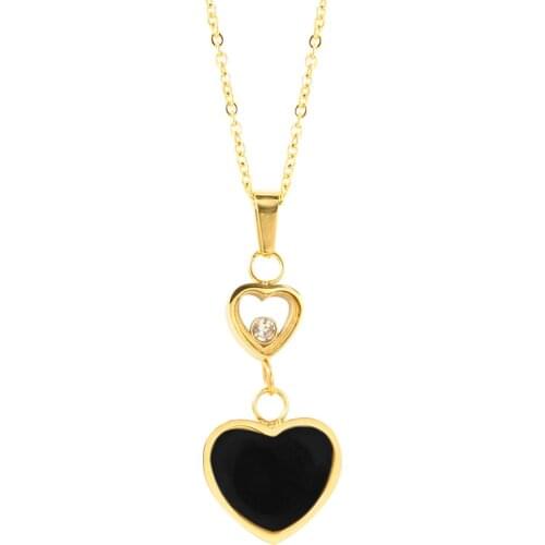 Popular Women Heart Necklaces Pendants Luxury Gold Color Stainless Steel Crystal Pendant Necklace for Women Jewelry